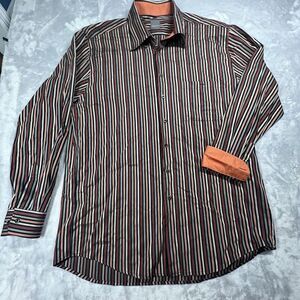 Haupt 16.5 L Button Down Shirt Mens Multicolor Striped Easy Care Long Sleeve
